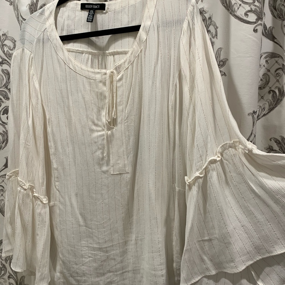 Eileen Fisher blouse, XL off white and gold